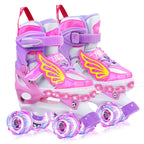 Hozzen Kids Roller Skates For Girls - Led Light Up Girl Roller Skates For Kids (9C-6Y) With Storage Bag, 4 Sizes Adjustable,Unic