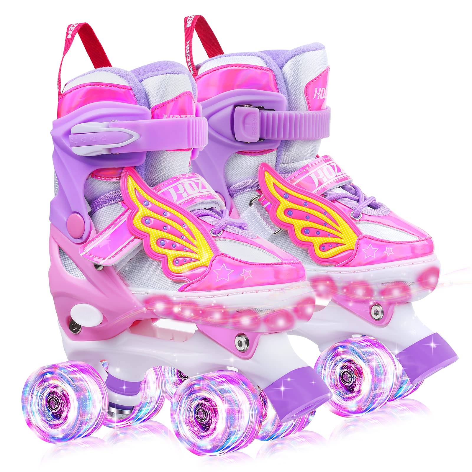 Hozzen Kids Roller Skates For Girls - Led Light Up Girl Roller Skates For Kids (9C-6Y) With Storage Bag, 4 Sizes Adjustable,Unic
