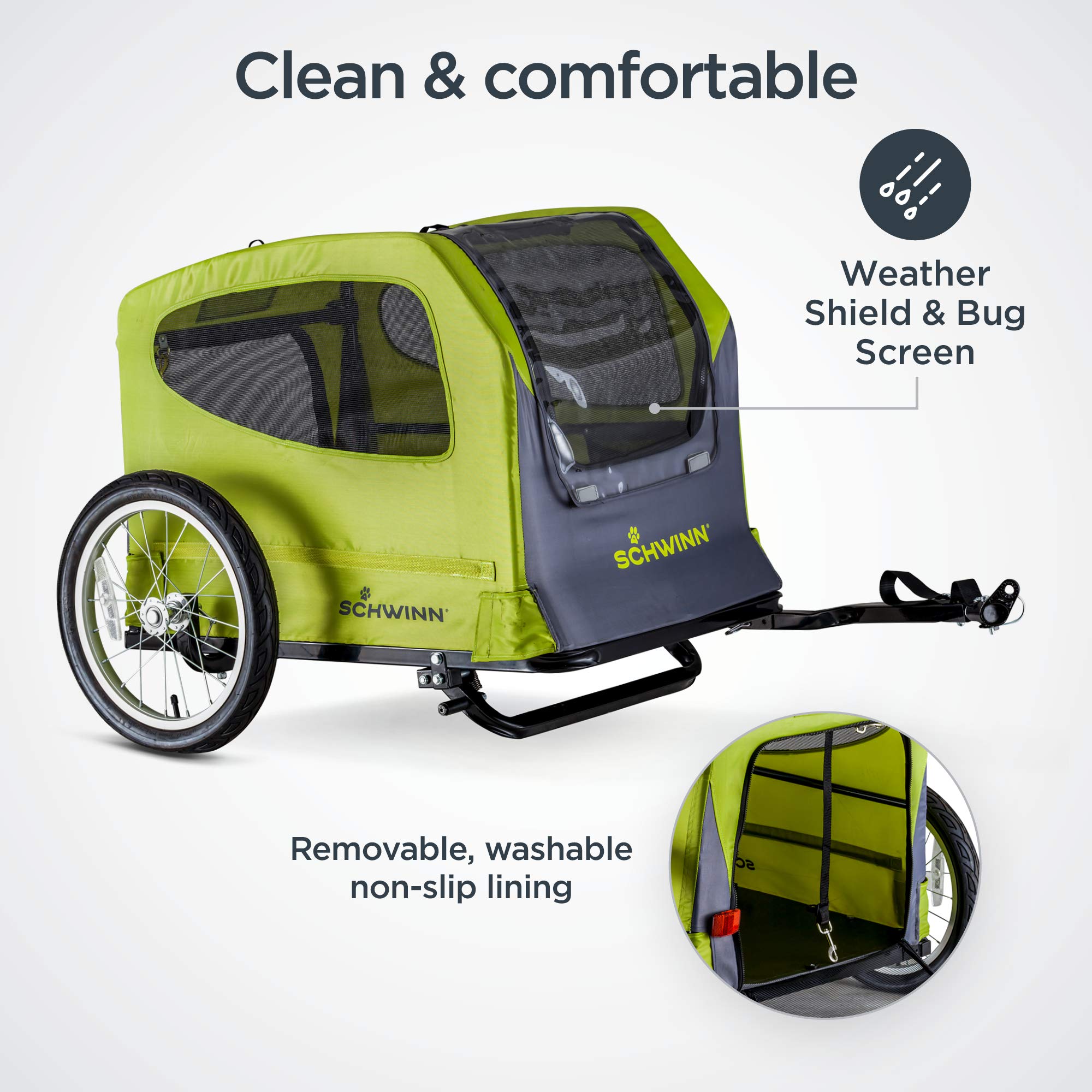 Schwinn Rascal Bike Pet Trailer, For Small And Large Dogs, Tow With Bicycle, Large (Up To 100Lbs), Green