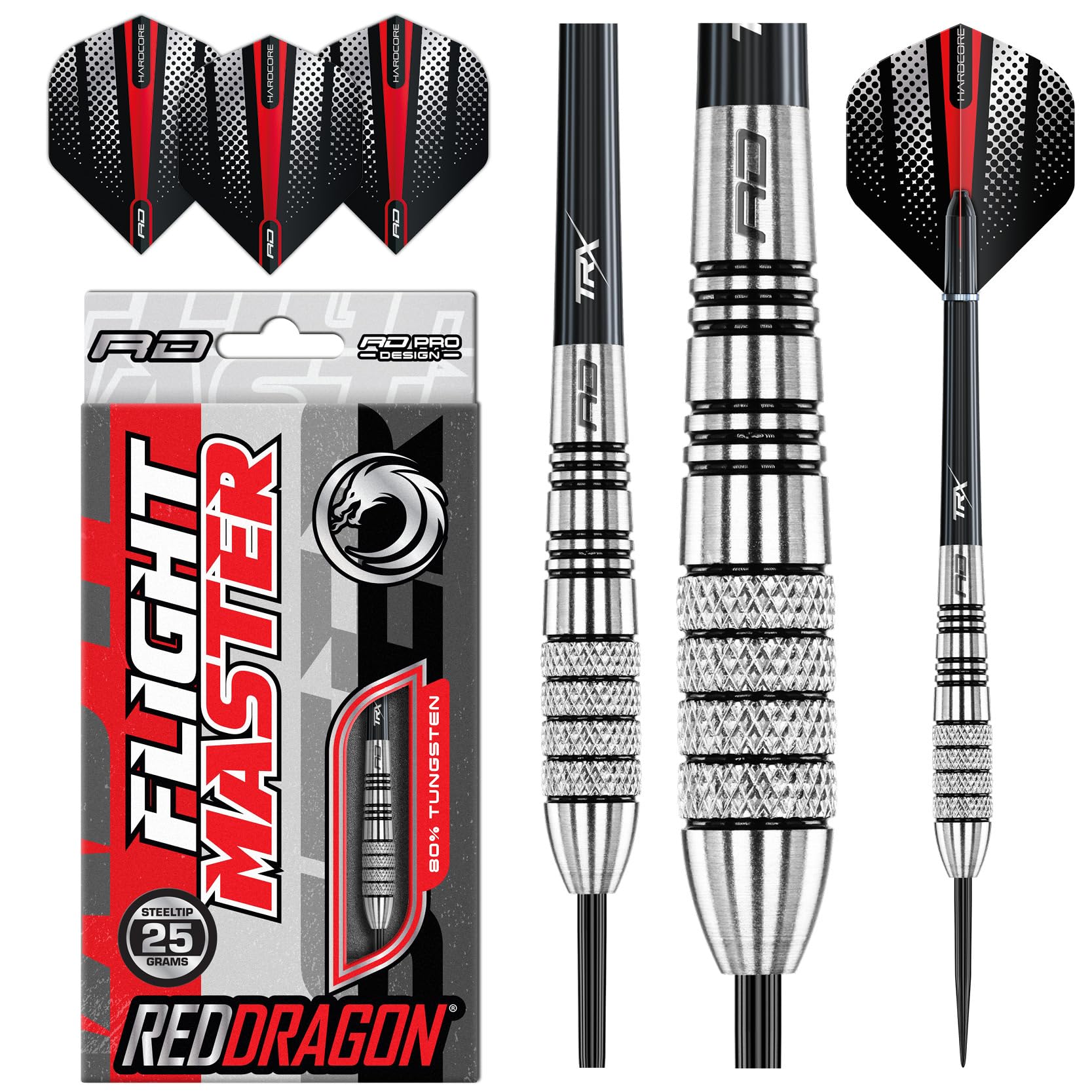 Red Dragon Sidewinder 25G Flightmaster - Tungsten Steel Darts Set With Flights And Shafts