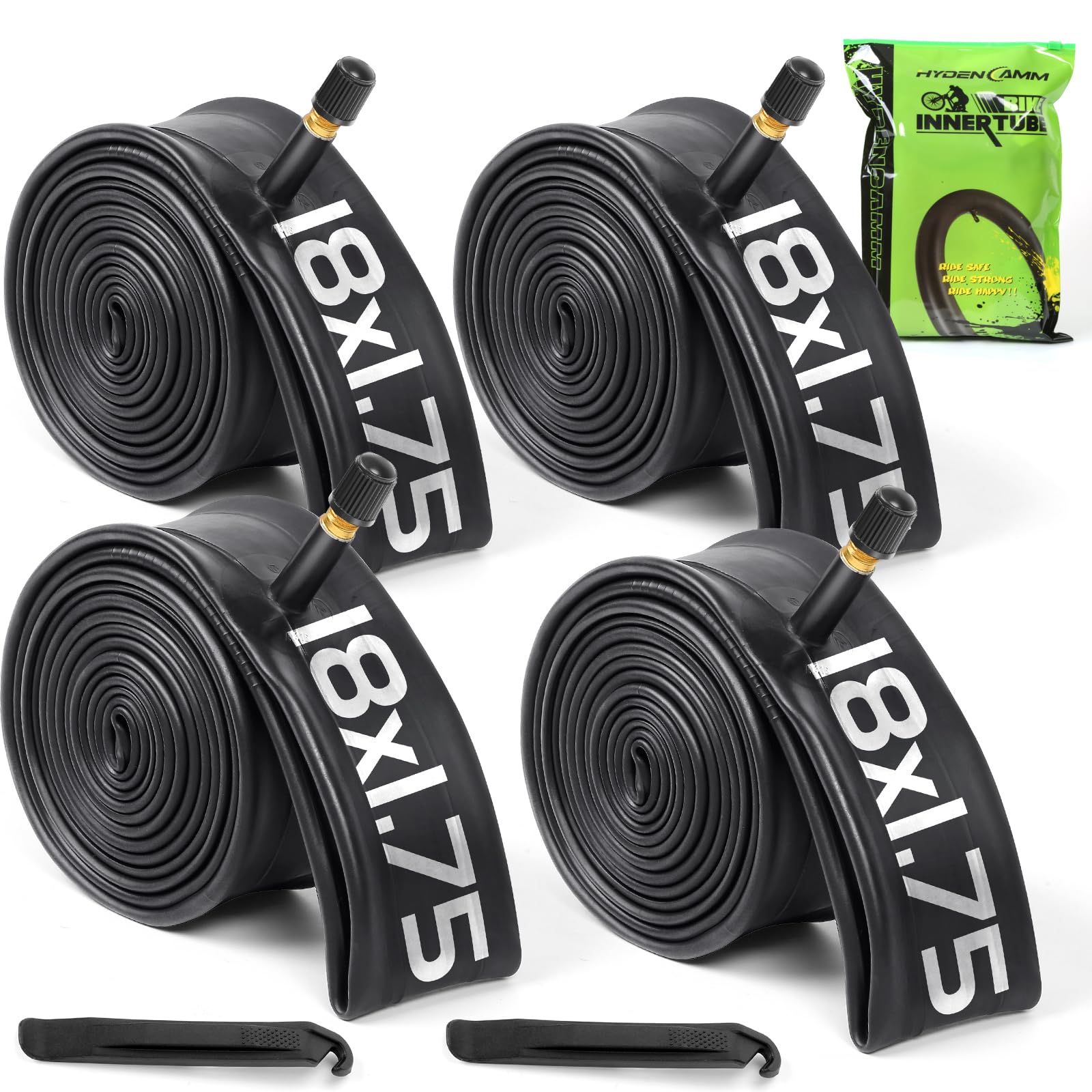 Hydencamm 4 Pack 18x1.75/2.125 Bike Tubes, 18x1.95 Bike Tube with 32mm AV Schrader Valve, Butyl 18 Inch Bike Tube with 2 Tire Le
