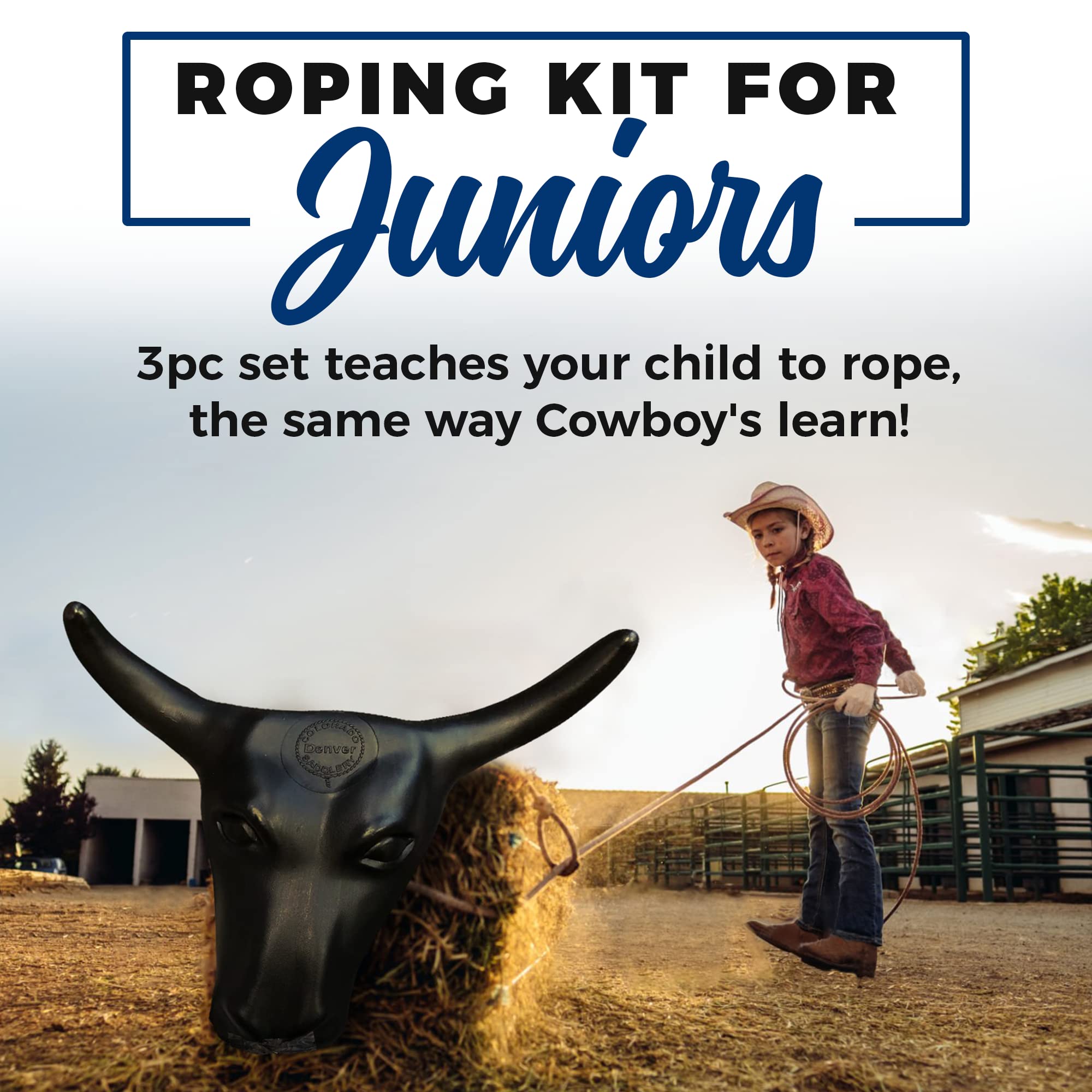 Colorado Saddlery The Junior Roping Kit Complete Kids Rodeo Set Practice Dummy Steer Head, Rope, Gloves, Stakes Durable Training