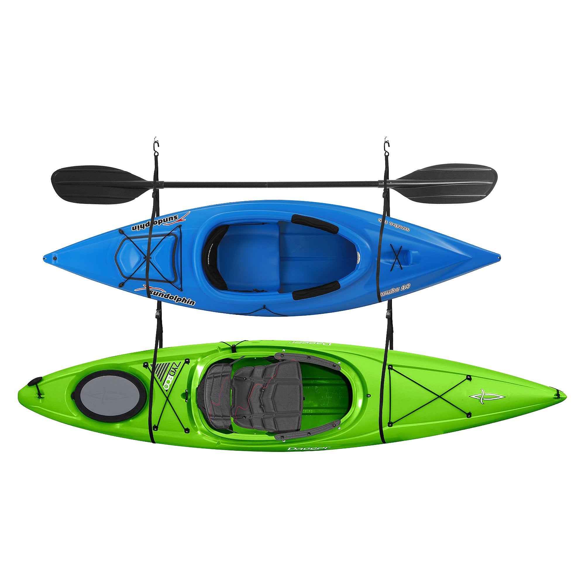 Rad Sportz Double Kayak Storage Straps Garage Canoe Hangers With 100 Lb Capacity, Black