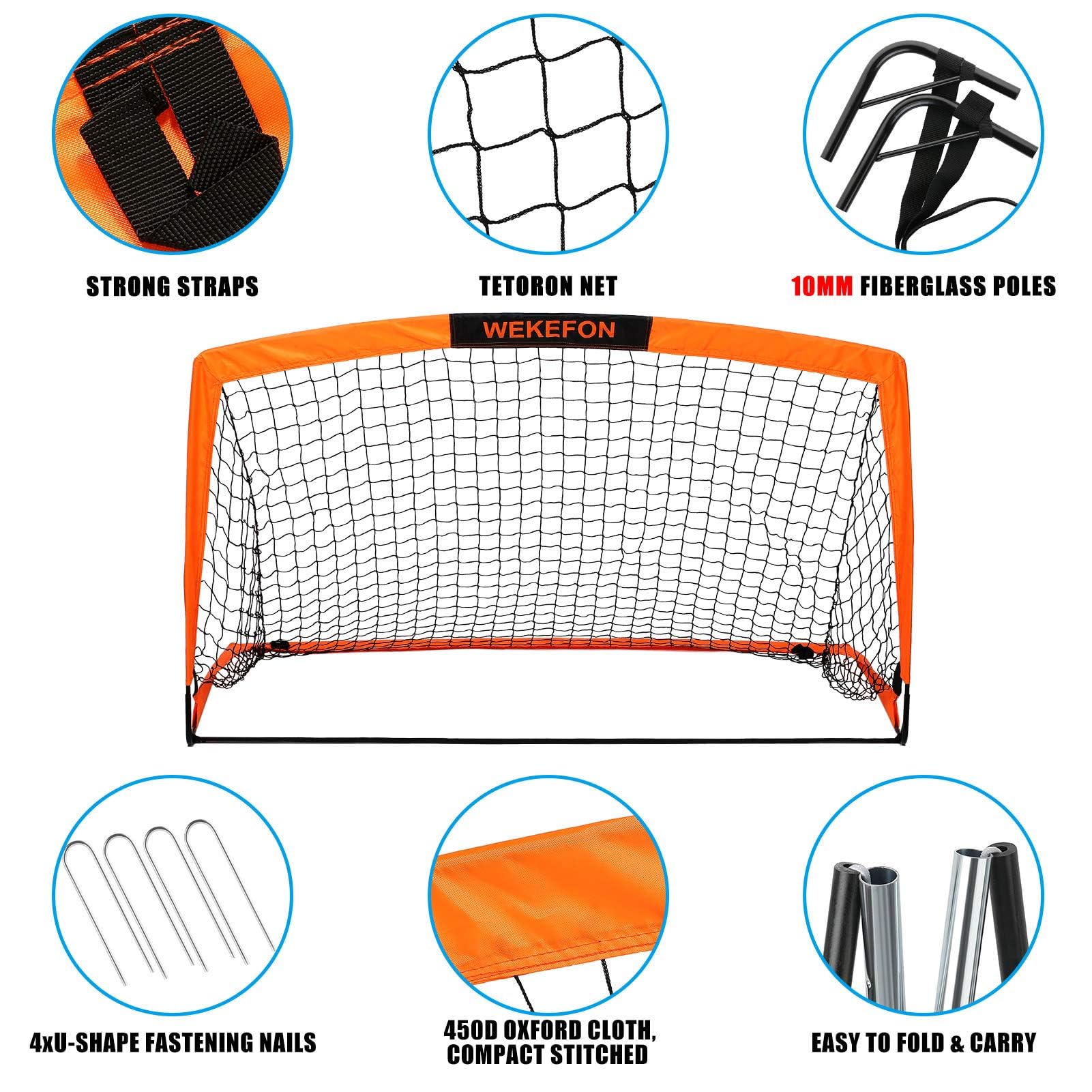 Wekefon Soccer Goal 5' X 3.1' Portable Soccer Net For Backyard Games And Training Goals For Kids And Youth Soccer Practice With