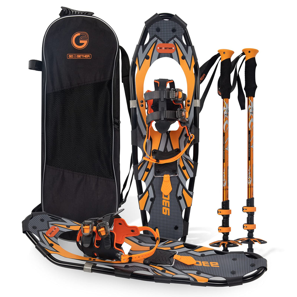 G2 30 Inches Orange Light Weight Snowshoes For Women Men Youth, Set With Trekking Poles, Tote Bag, Special Eva Padded Ratchet Bi
