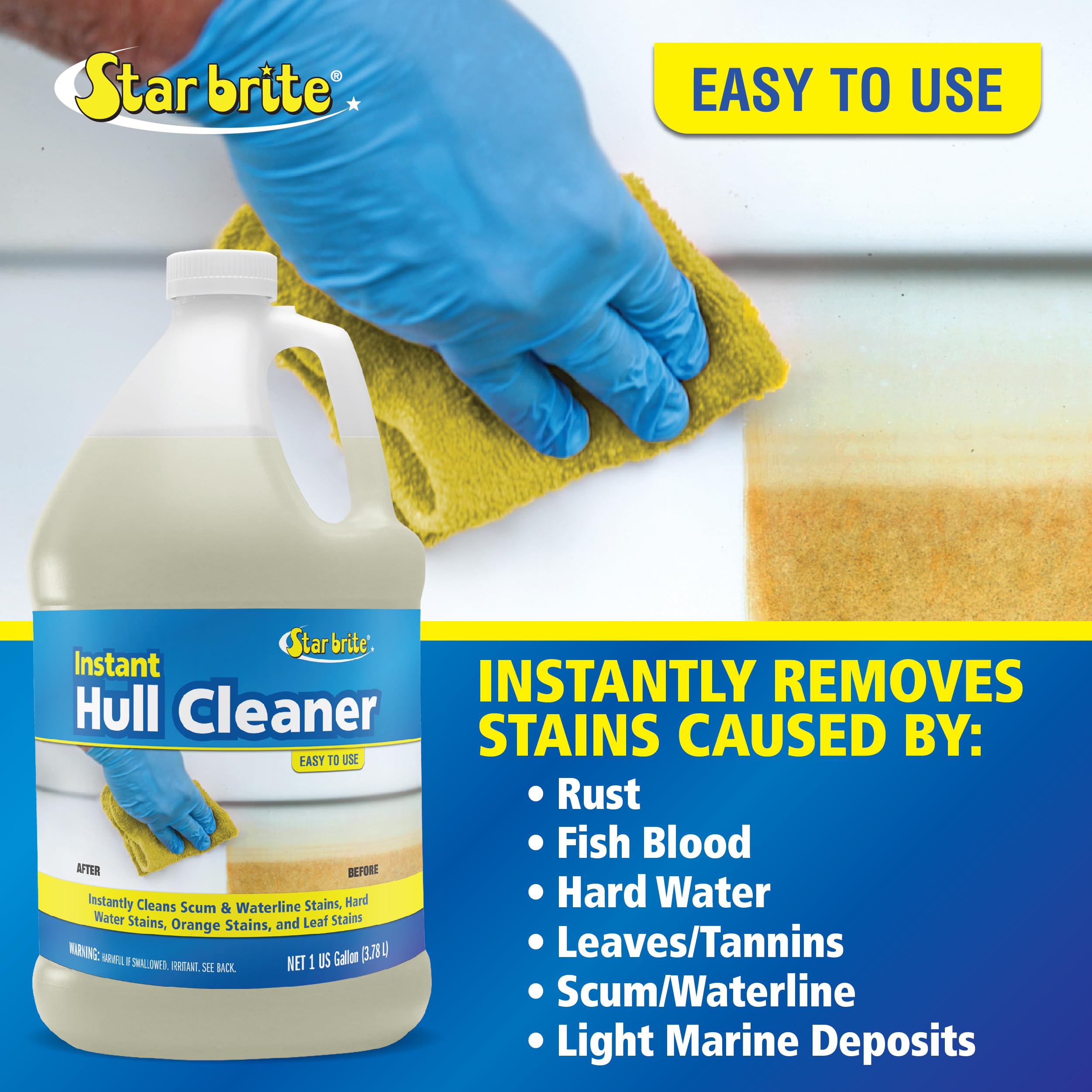 Star Brite Instant Hull Cleaner - Easily Remove Stains, Scum Lines & Grime For Boat Hulls, Fiberglass, Plastic & Painted Surface