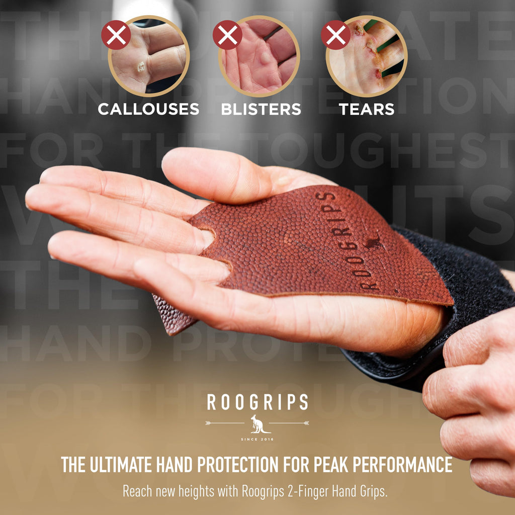 Roogrips Gym Hand Grips - 2-Finger Hand Grips For Weightlifting, Gymnastics & Gym/Home Workouts - Kangaroo Leather Hand Grips Fo