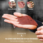 Roogrips Gym Hand Grips - 2-Finger Hand Grips For Weightlifting, Gymnastics & Gym/Home Workouts - Kangaroo Leather Hand Grips Fo