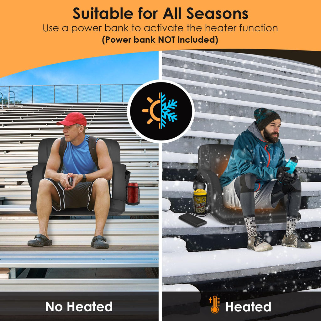 HOPERAN 2pcs Double Heated Stadium Seats for Bleachers with Back Support 23 Wide Cushion, Extra Portable Bleacher Seat Foldable