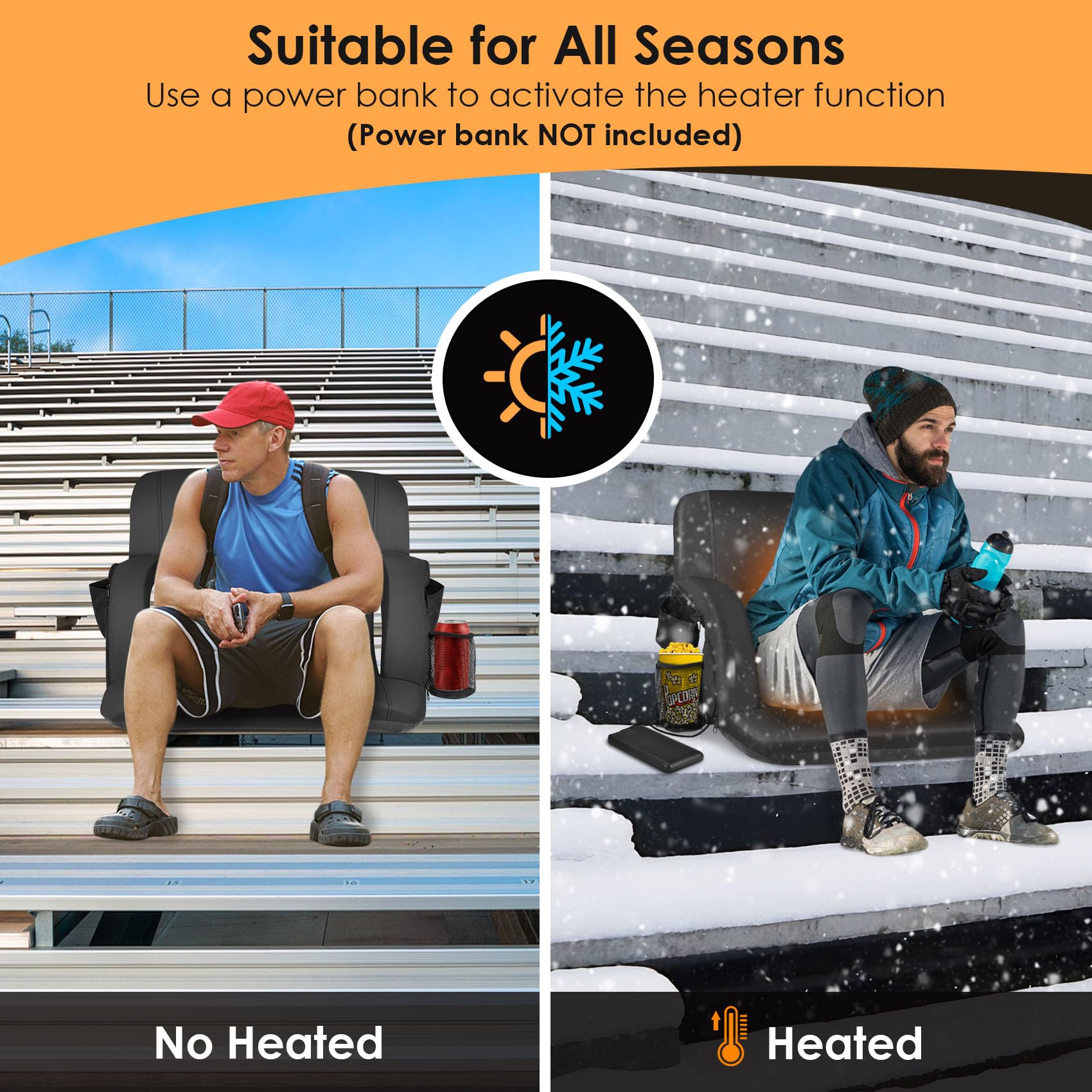 HOPERAN Double Heated Stadium Seats for Bleachers with Back Support and 23 Wide Cushion, Extra Portable Bleacher Seat Foldable S