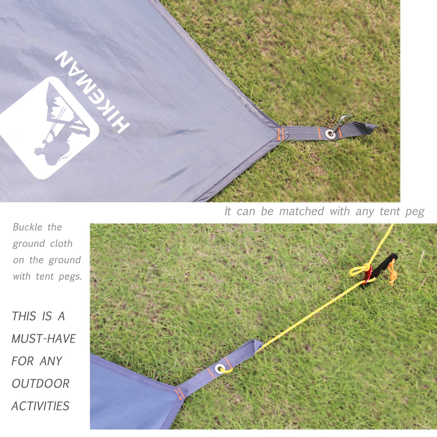 Hikeman Waterproof Camping Tarp Portable Tent Footprint With Drawstring Bag Ground Cloth For Outdoor Hiking Picnic (Grey 83X35)