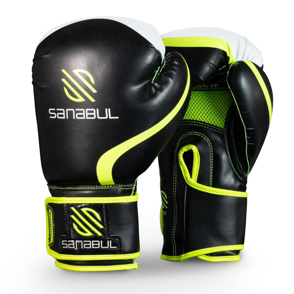 Sanabul Essential Gel Boxing Gloves  Kickboxing Gloves  Punching Bag Gloves For Men And Women Black/Green 12 Oz