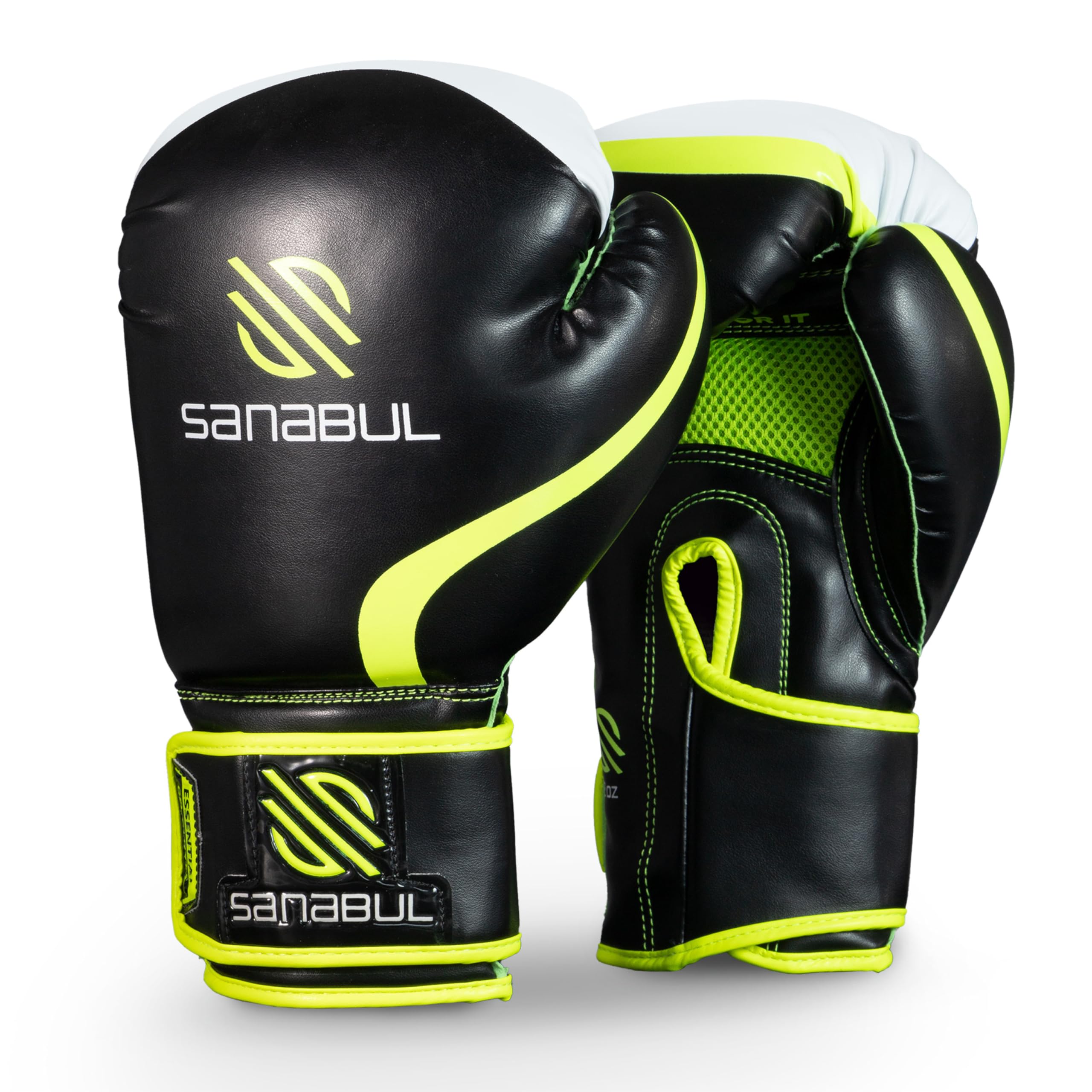 Sanabul Essential Gel Boxing Gloves  Kickboxing Gloves  Punching Bag Gloves For Men And Women Black/Green 12 Oz