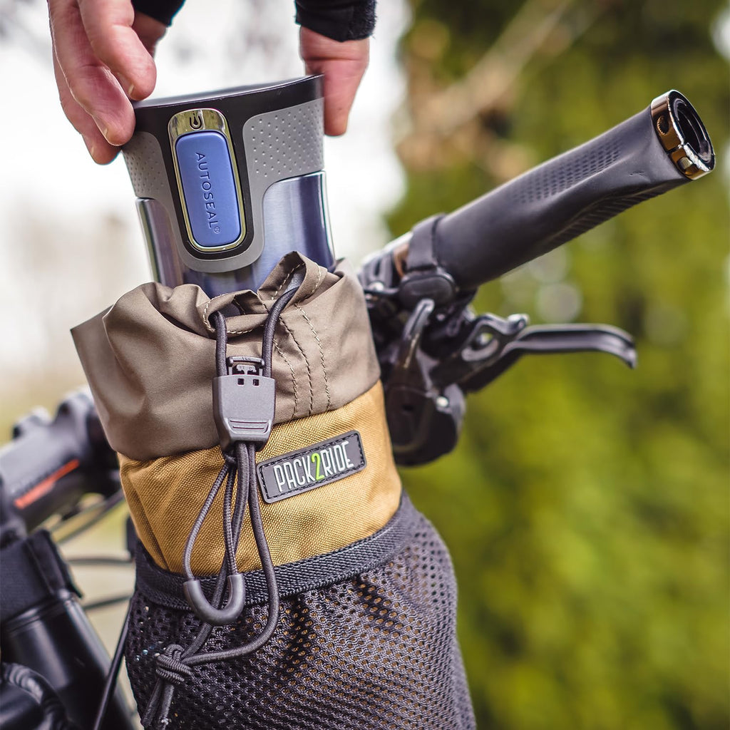 Pack2Ride Bongo Bike Handlebar Bag - Water Resistant & Durable Fabric Bicycle Water Bottle Holder, Secure Attachment Bikepacking