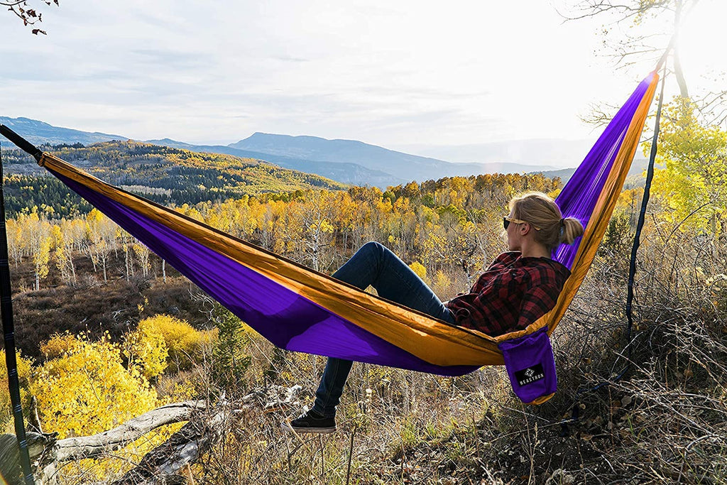 [Upgraded] Beastron Portable Single & Double Nylon Hammock With Two Tree Straps(Each 18+1 Loops) For Backpacking, Hiking, Travel