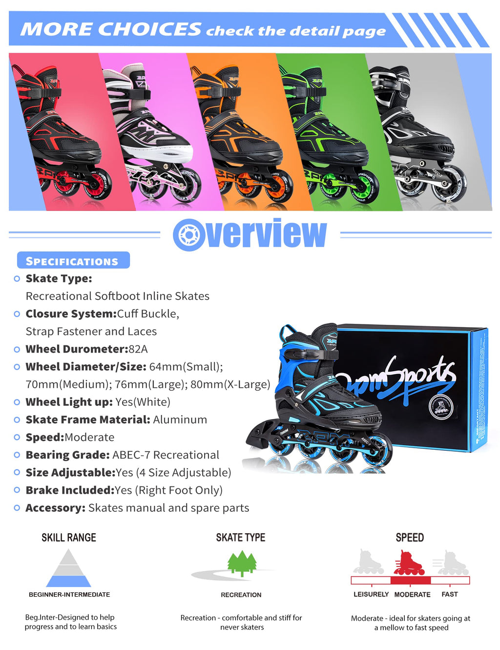 2PM SPORTS Vinal Inline Skates for Men with Light up Wheels Beginner Skates Fun Illuminating Outdoor Roller Skates for Kids and