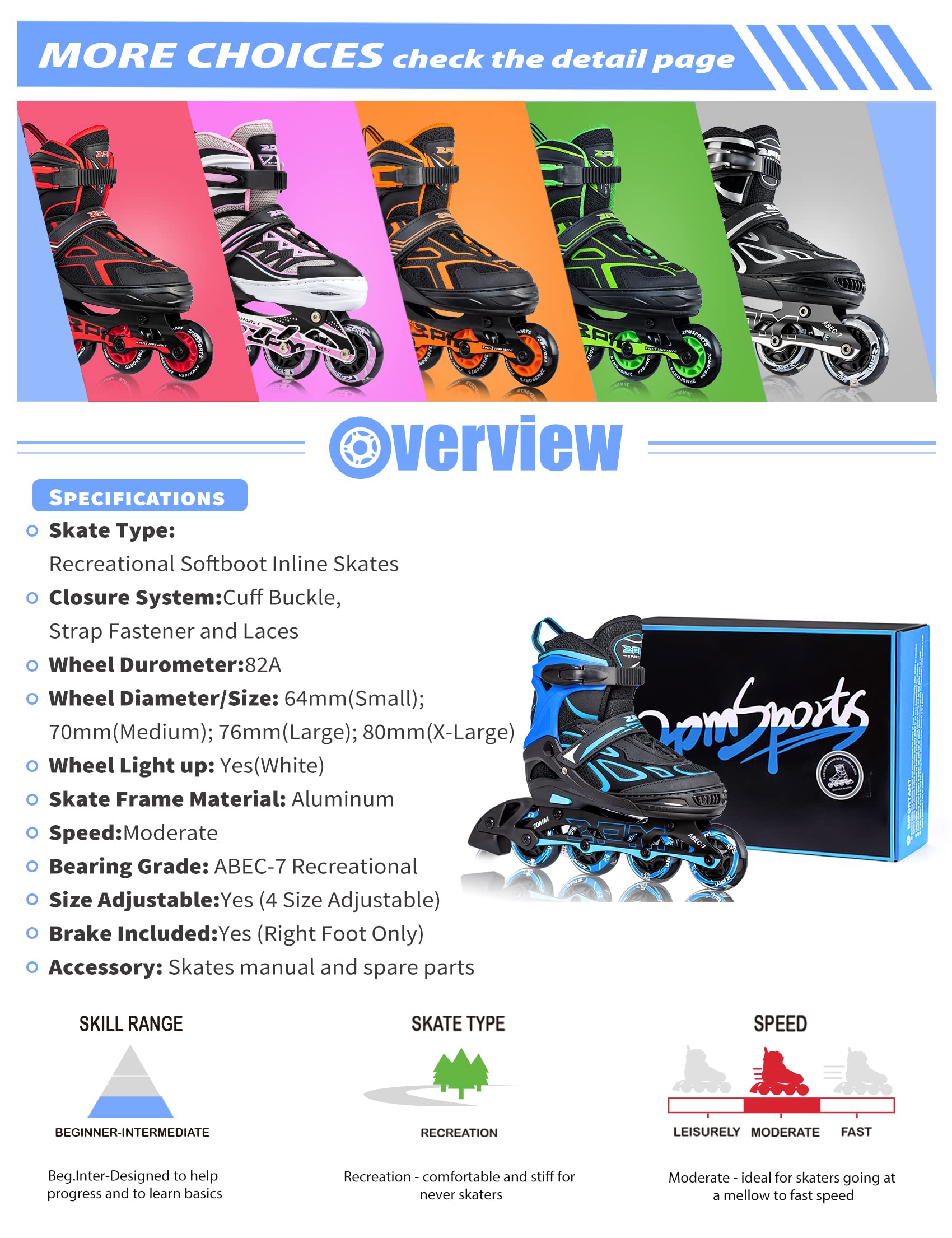 2PM SPORTS Vinal Inline Skates for Men with Light up Wheels Beginner Skates Fun Illuminating Outdoor Roller Skates for Kids and