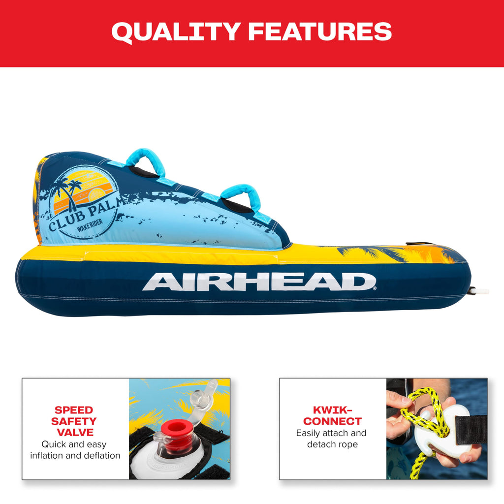 Airhead Club Palm Inflatable Towable Tube, 1-2 Rider, Dual Tow Points, Patented Speed Valve, Boat Tubes and Towables