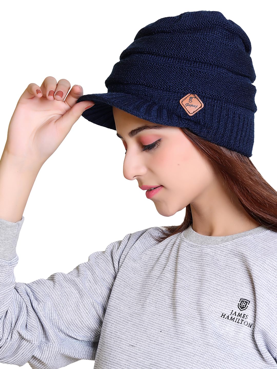 Gajraj Unisex Self Design Beanie Cap (Navy)