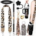 Skylety 7 Pcs Leopard Silicone Cup Accessory Set Compatible with Stanley Cup Leopard Beaded Bottle Strap Carrying Strap Lipstick