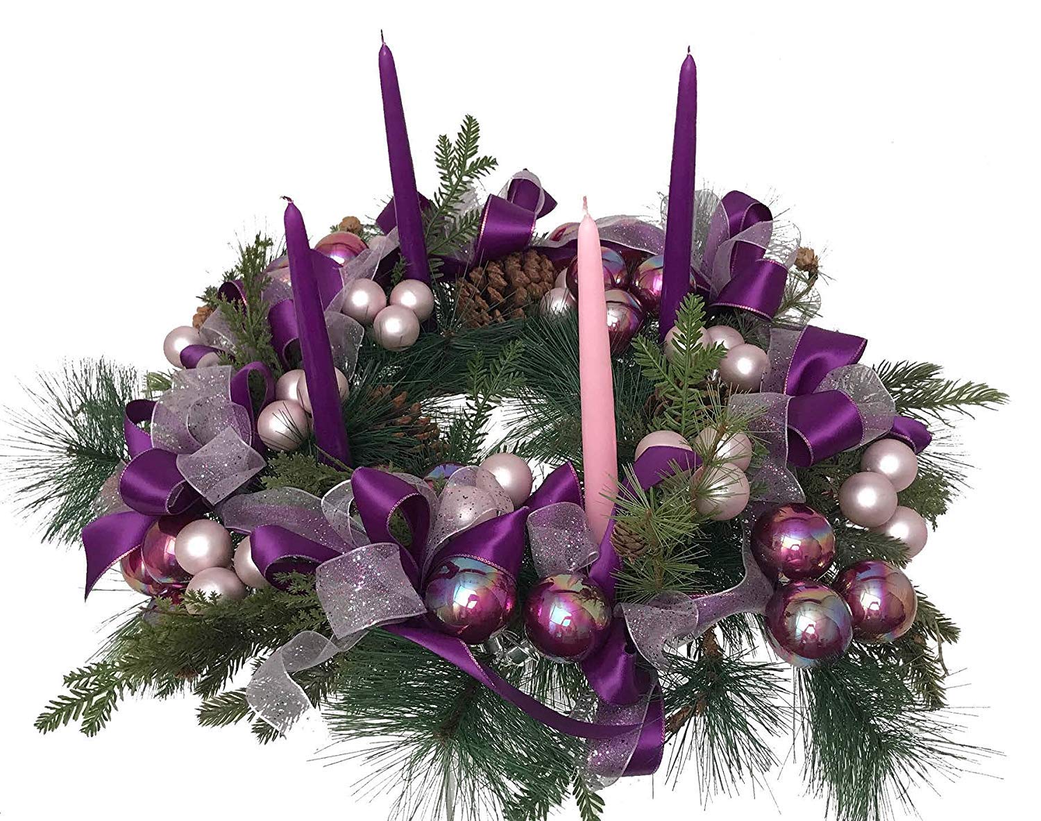 Dlight Online Pack Of 4 Christmas Advent Taper Candles - 3 Purple Taper Candles, 1 Pink Tapered Candle - Candlesticks For Advent