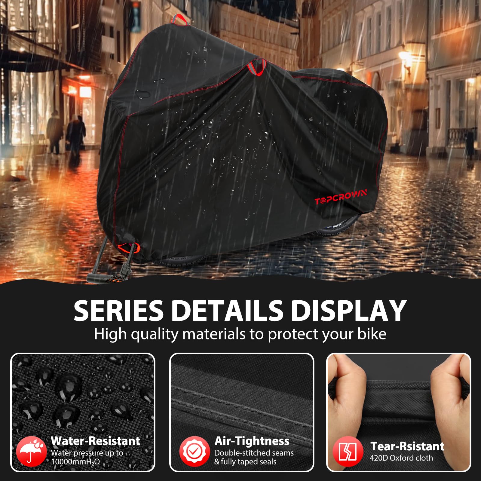 Topcrown Bike Cover Waterproof Outdoor Storage for 2 Bikes, Bicycle Cover Rain Sun UV Dust Wind Proof with Storage Bag for Mount