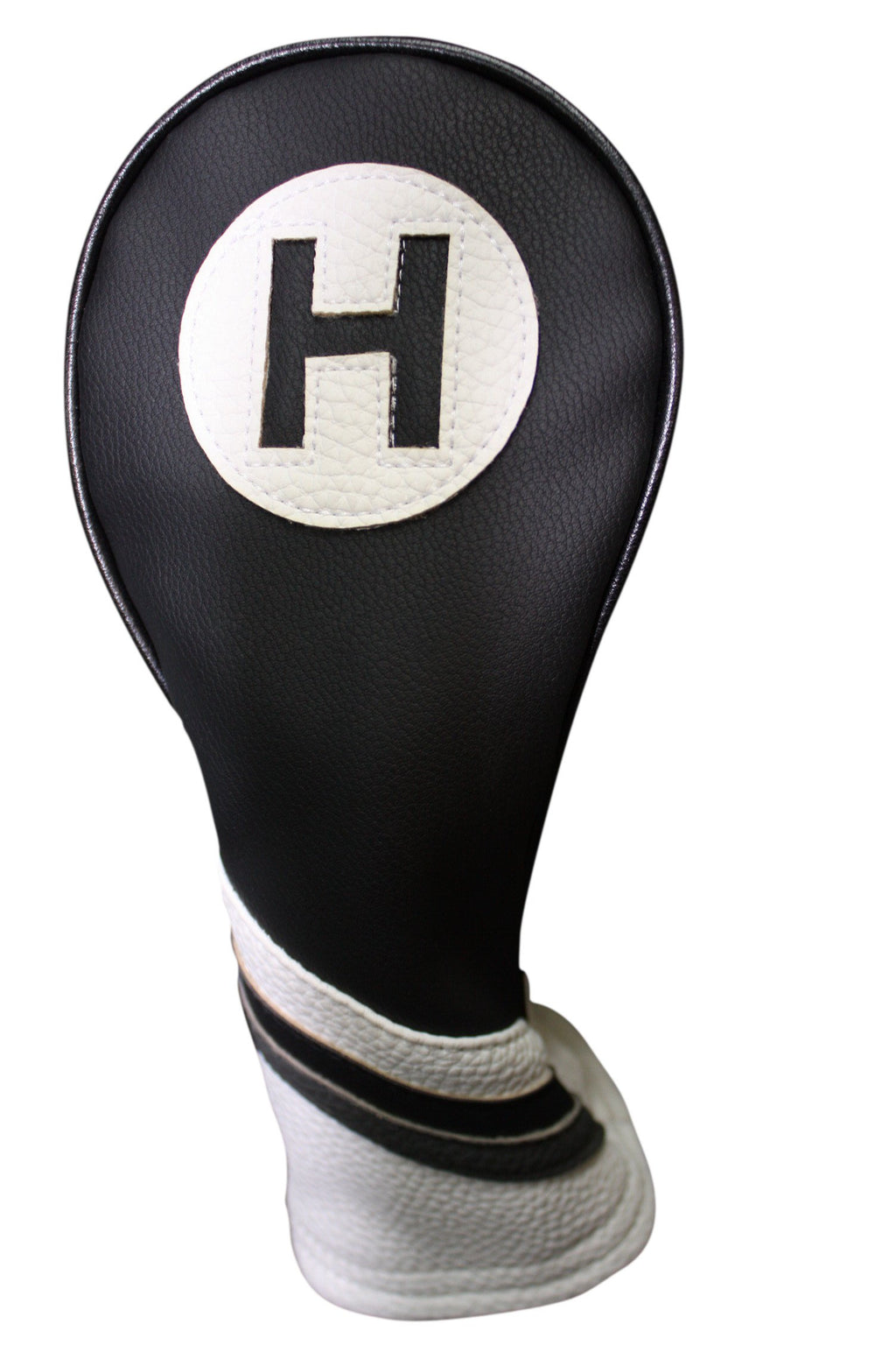 Majek Golf Headcover Black And White Leather Style #3 Hybrid Head Cover Fits Most Hybrid Clubs