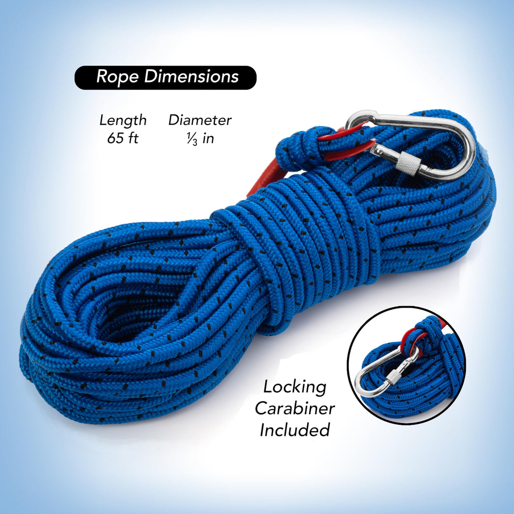 Loreso Strong Magnet Fishing Rope Carabiner, Camping Rope - Heavy Duty 1200 Lb Strength All Purpose Ropes, 1/3 Inch Reinforced P