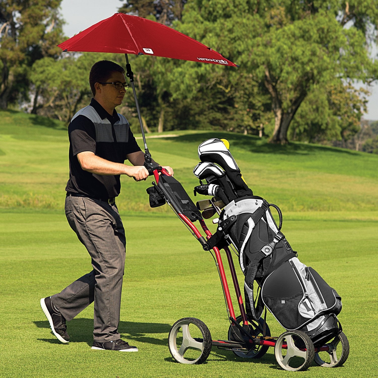 Sport-Brella Versa-Brella 4-Way Swiveling Sun Umbrella (Firebrick Red), Regular