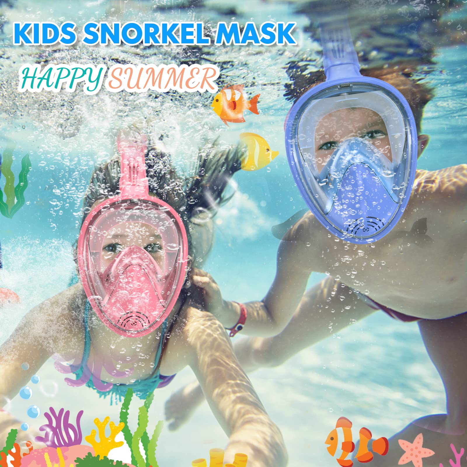 Ezire Kids Snorkel Mask Full Face, Snorkeling Gear For Kids 2-14 With Camera Mount, 180 Degree Panoramic View Snorkeling Set Ant