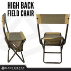 Black Sierra Folding Hunting Stool W/Under Seat Storage Pouch And Carry Strap, Lightweight Portable Hunt Chair W/Backrest, Heavy