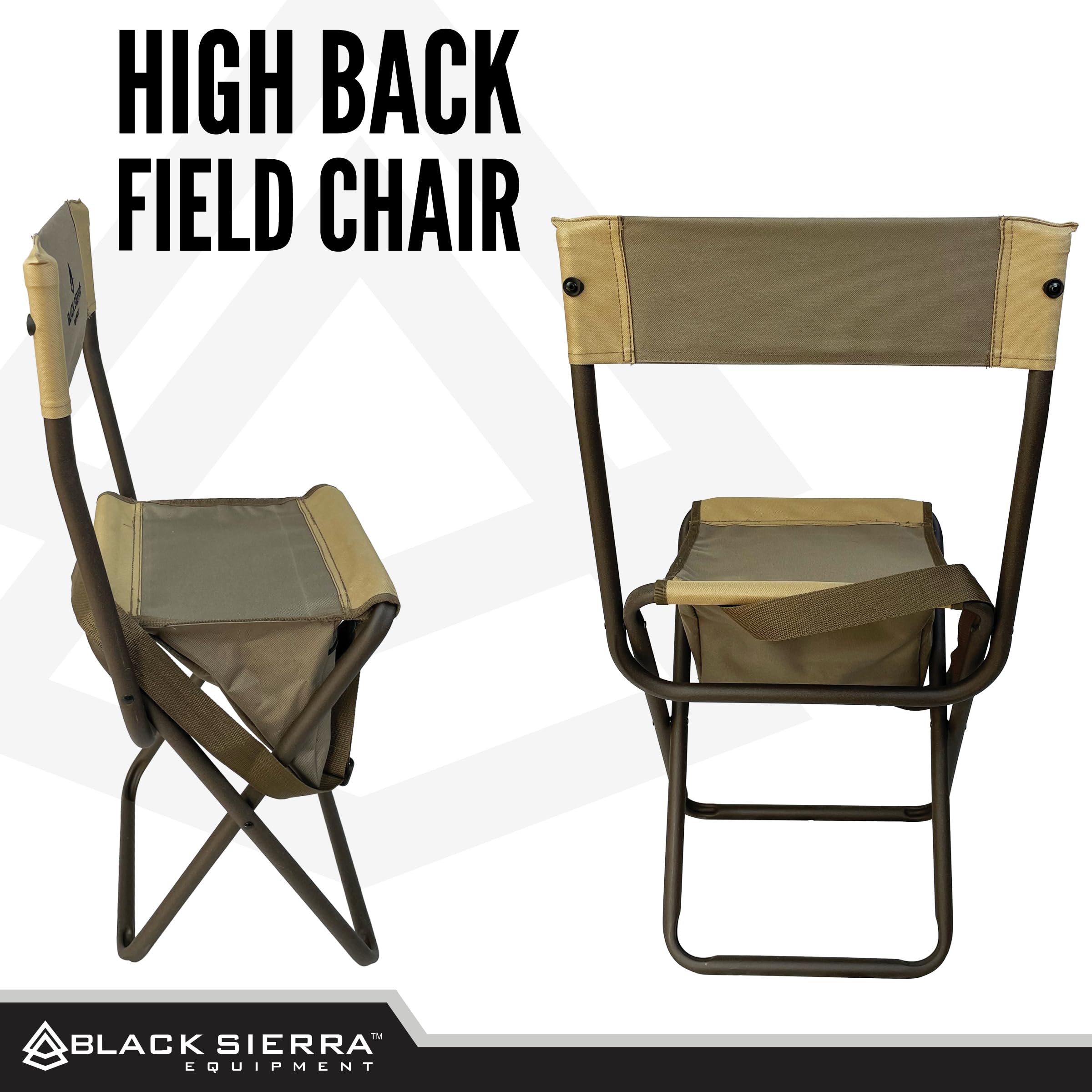Black Sierra Folding Hunting Stool W/Under Seat Storage Pouch And Carry Strap, Lightweight Portable Hunt Chair W/Backrest, Heavy
