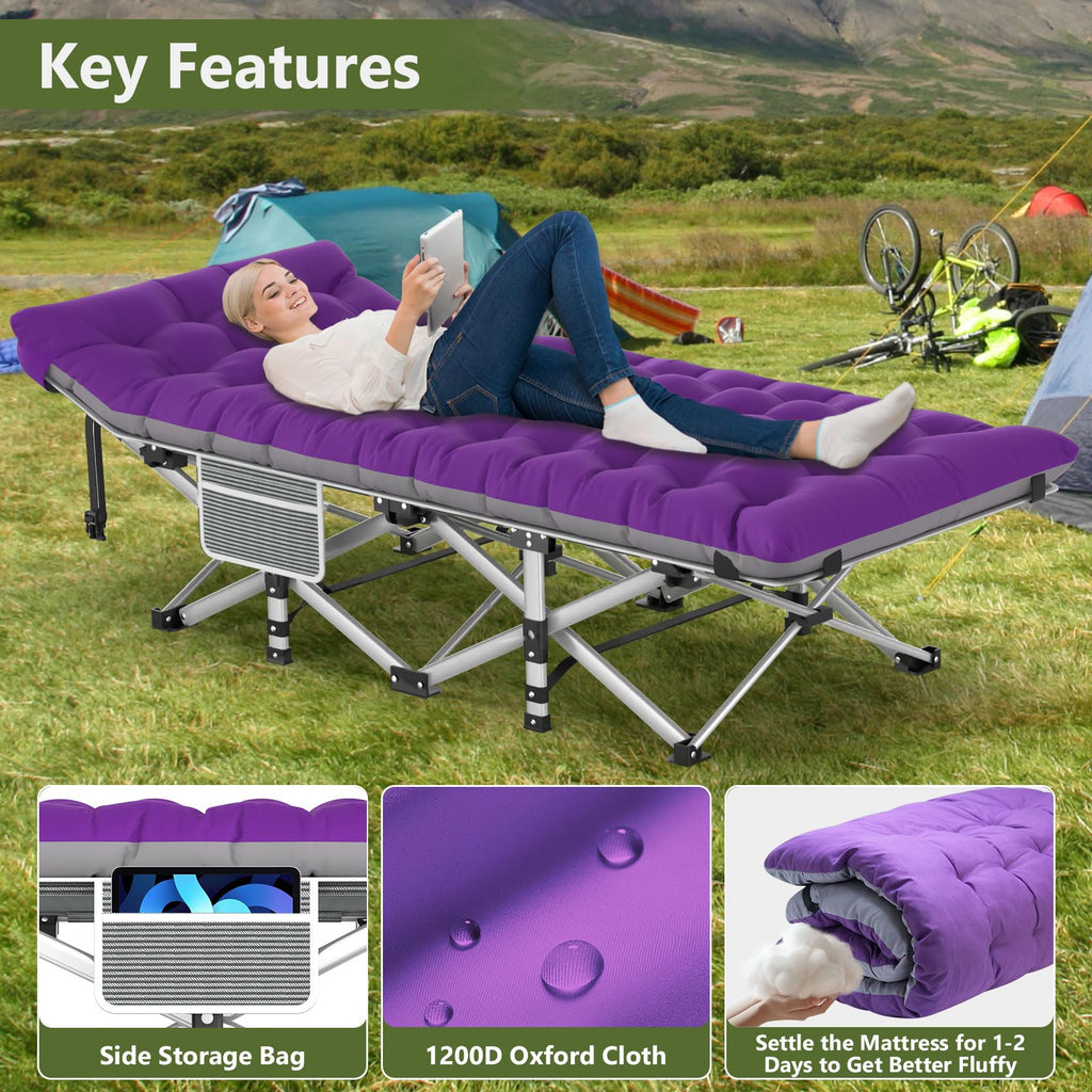 Slendor Folding Camping Cot With Mattress, 74 L X 28 W X 15 H Camp Cots For Adults, Portable Sleeping Cot Bed For Tent, Office,
