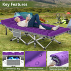 Slendor Folding Camping Cot With Mattress, 74 L X 28 W X 15 H Camp Cots For Adults, Portable Sleeping Cot Bed For Tent, Office,