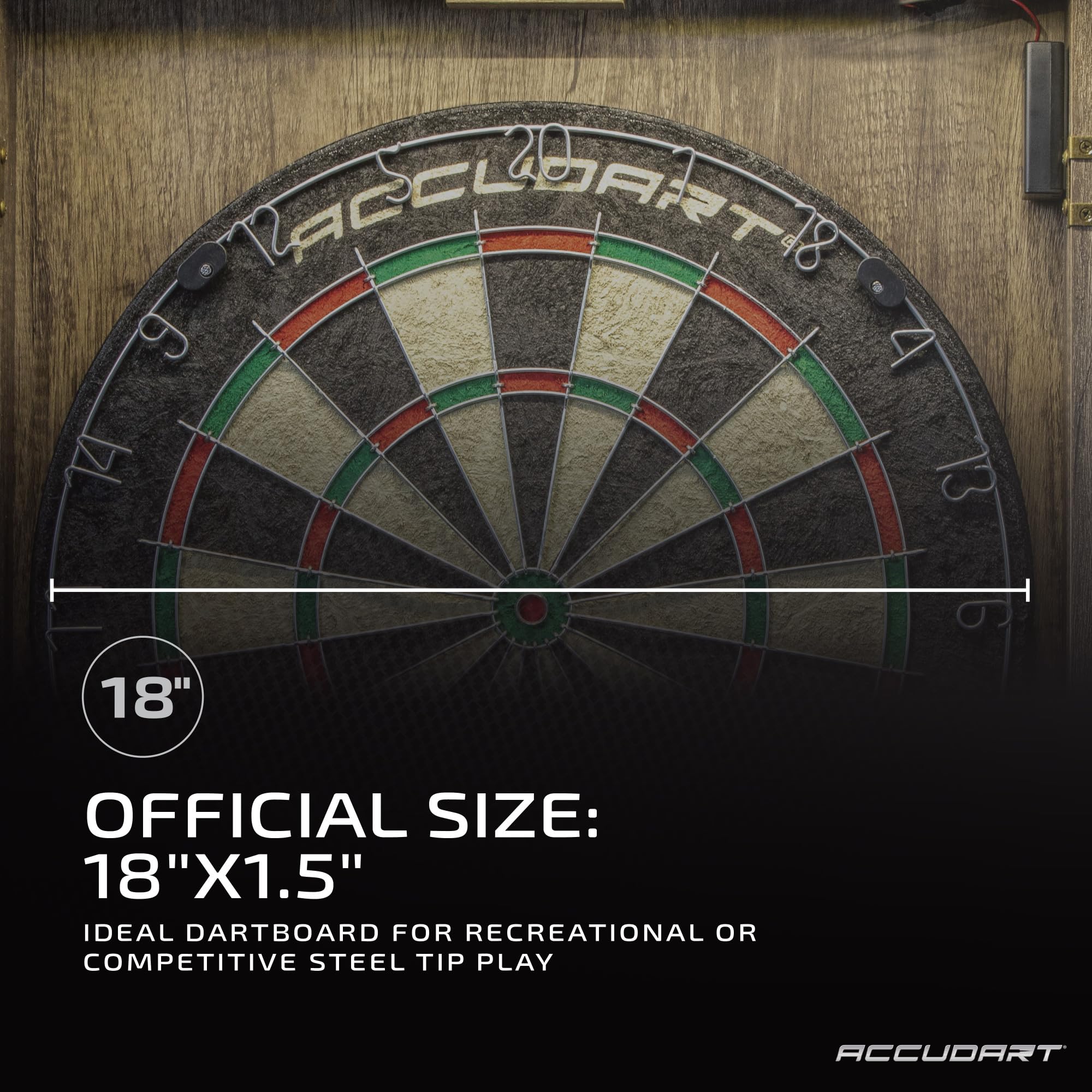 Accudart Match Pro Dartboard Cabinet Set - Official Size - Self Healing Sisal - Modern Style Woodgrain - Two Built-In Dartholder