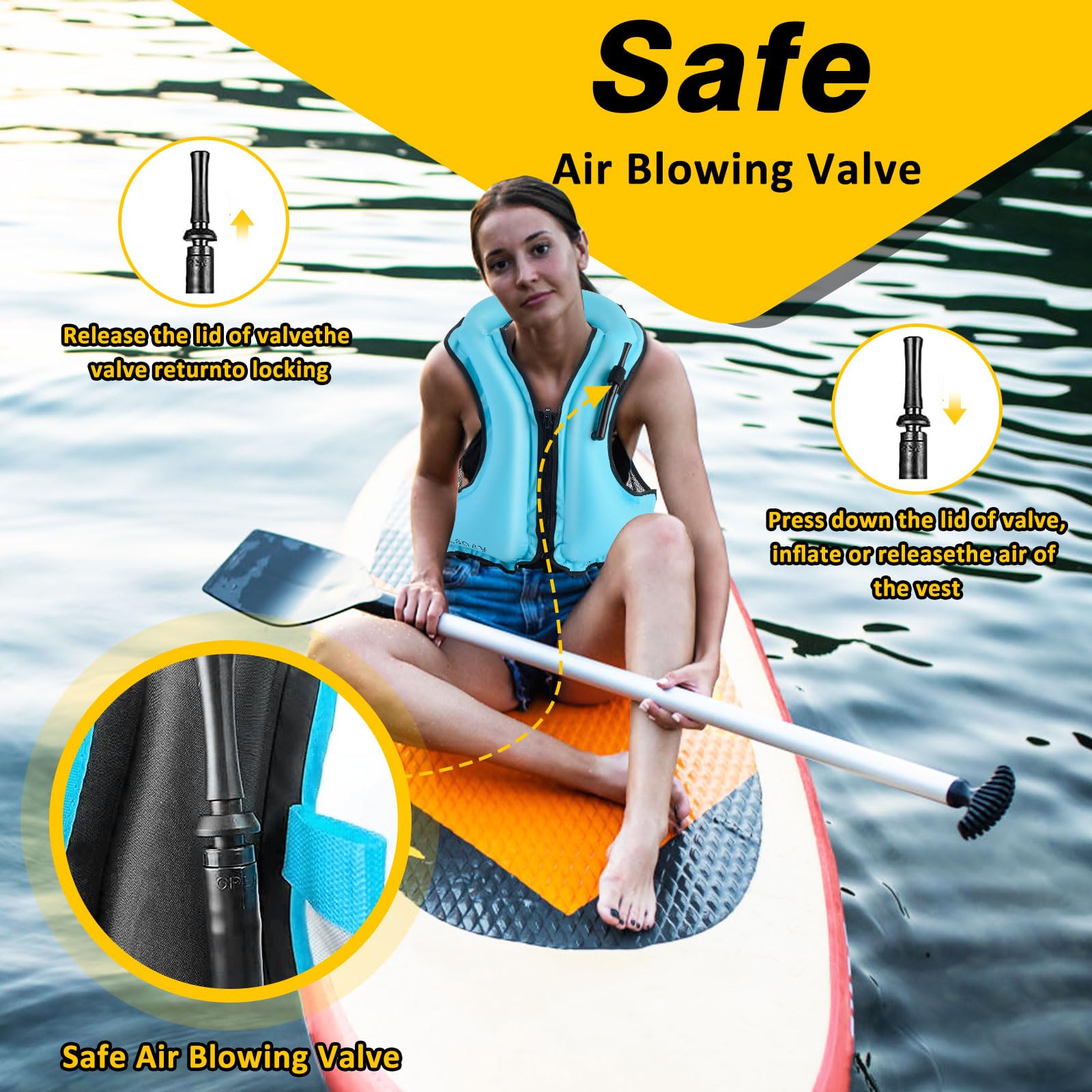 Soly Swim Vests For Adults,Buoyancy Aid Swim Jackets,Portable Inflatable Snorkel Vest, Snorkeling Vest For Kayaking Canoeing,For