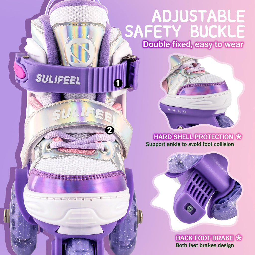 Sulifeel Rainbow Unicorn 4 Size Adjustable Light Up Toddler Roller Skates For Girls And Boys For Kids Purple
