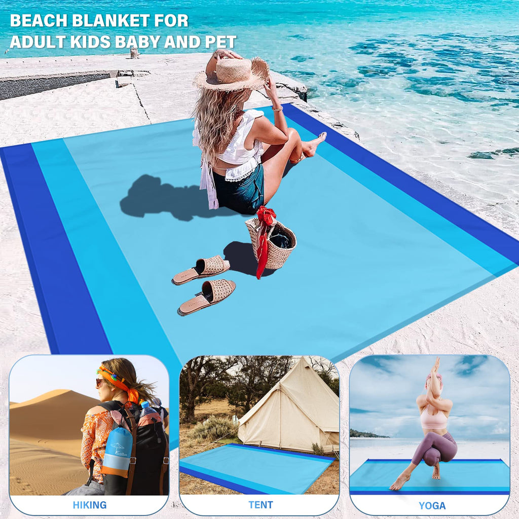 Famstar Beach Blanket Oversized Extra Large 10'X 9',Waterproof Sandproof Beach Blanket 2-8 Adults Lightweight Durable For Travel