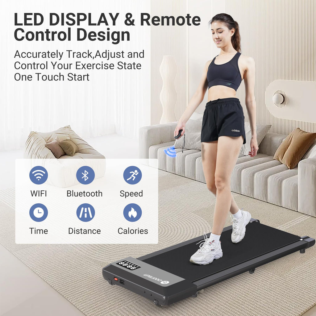 Deerrun Walking Pad, 2024 Upgrade Smart Walking Treadmill Under Desk, Led Display & App/Remote Control Small Treadmills For Home