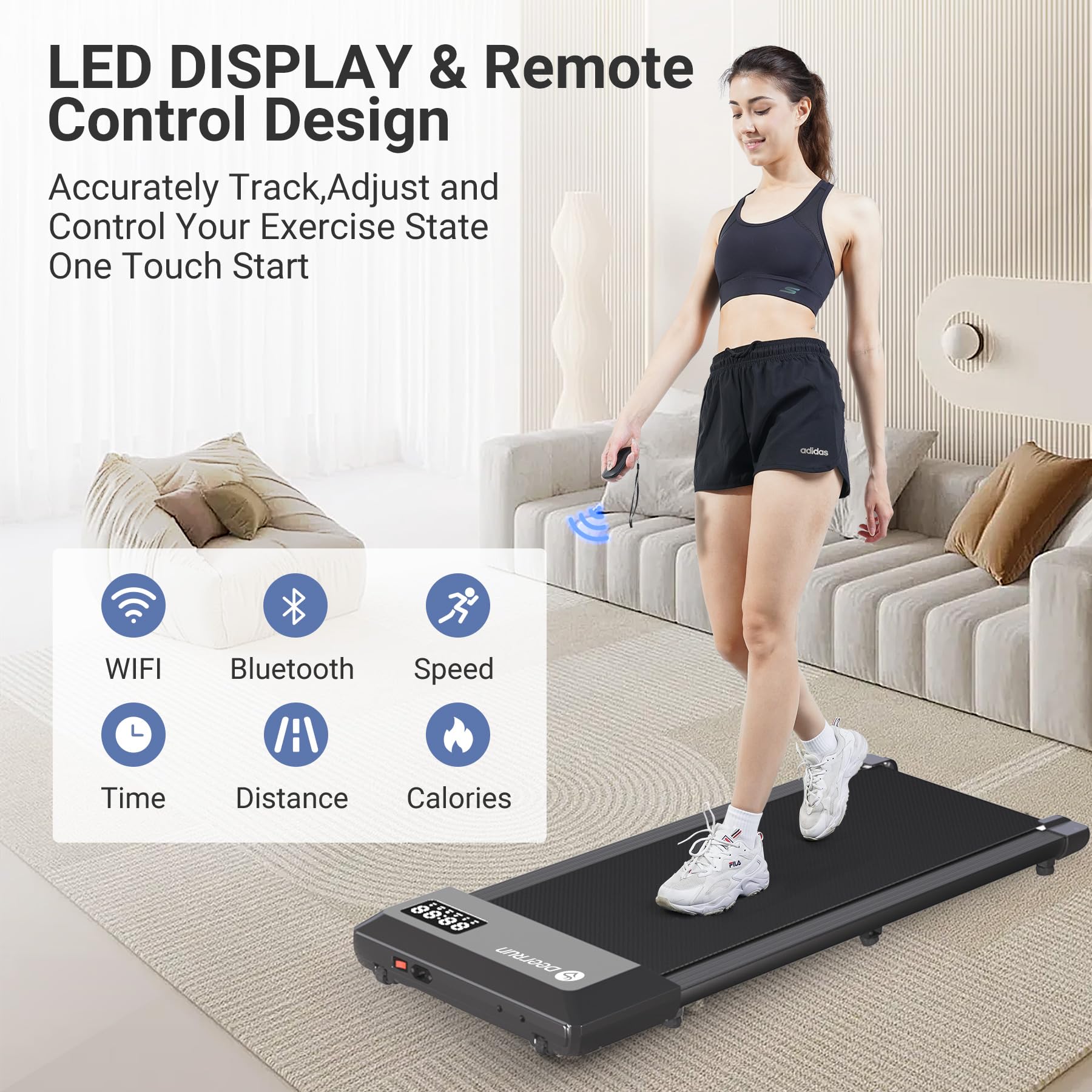 Deerrun Walking Pad, 2024 Upgrade Smart Walking Treadmill Under Desk, Led Display & App/Remote Control Small Treadmills For Home
