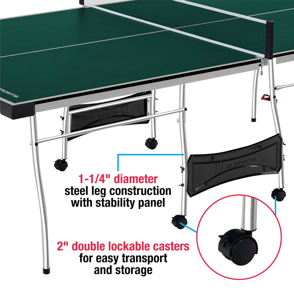 MD Sports Table Tennis Set, Regulation Ping Pong Table with Net, Paddles and Balls (8 Pieces) - Green and White