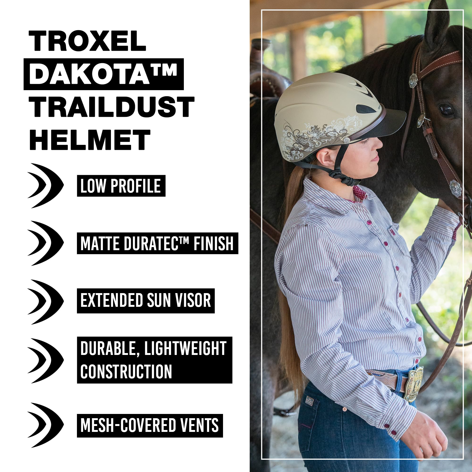 Troxel Dakota Trail Horse Riding Helmet, Low-Profile Light Adjustable Design, Safety Horseback Riding Gear, Medium (7 - 7-1/4),