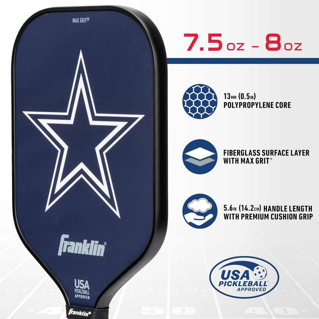Franklin Sports Nfl Dallas Cowboys Pickleball Paddle - Pickleball X - Polypropylene Core, Team Logo - Nfl Official Licensed Prod