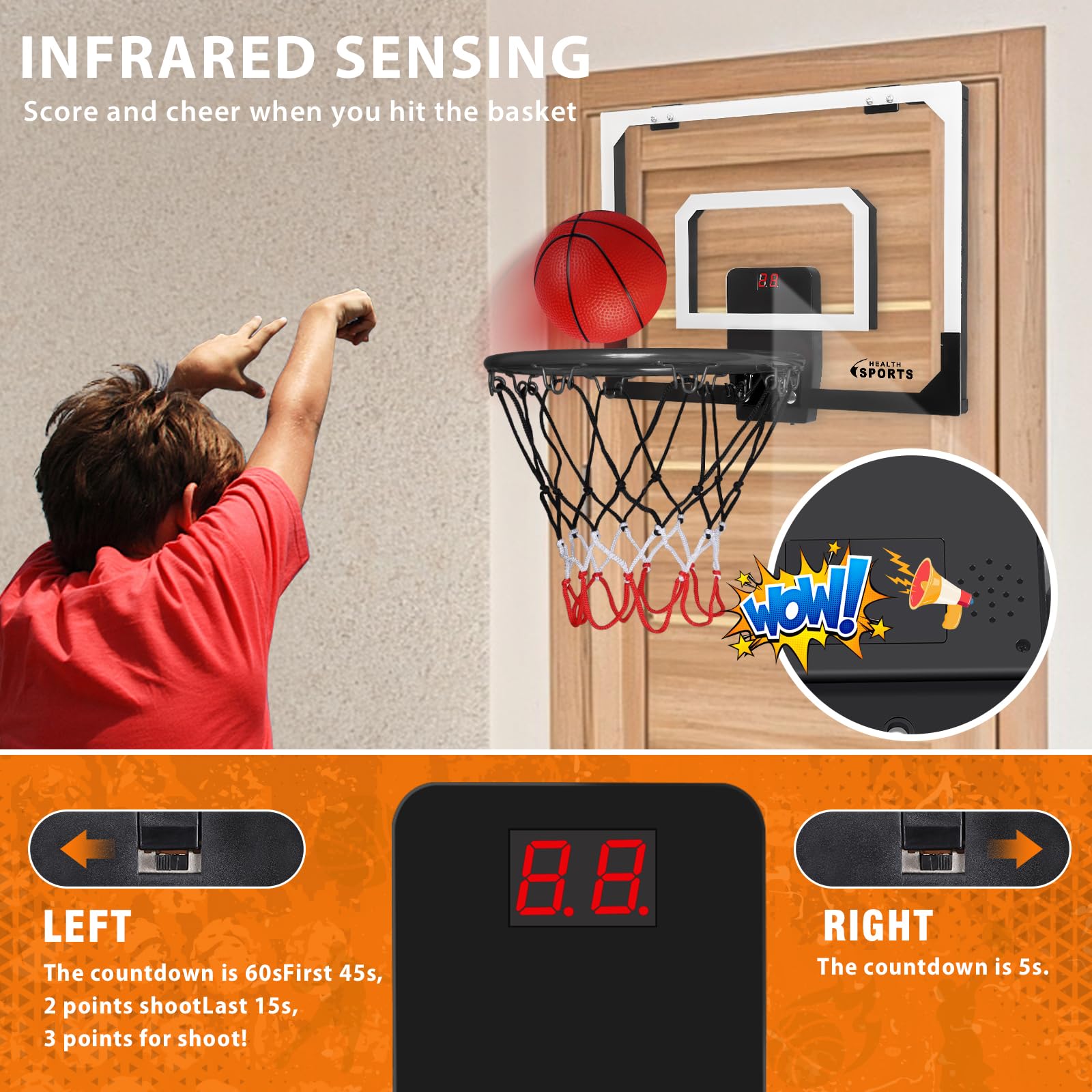 Over The Door Basketball Hoop With Electronic Scoreboard Indoor Basketball Hoop For Kids And Adults Bedroom Basketball Hoop Offi