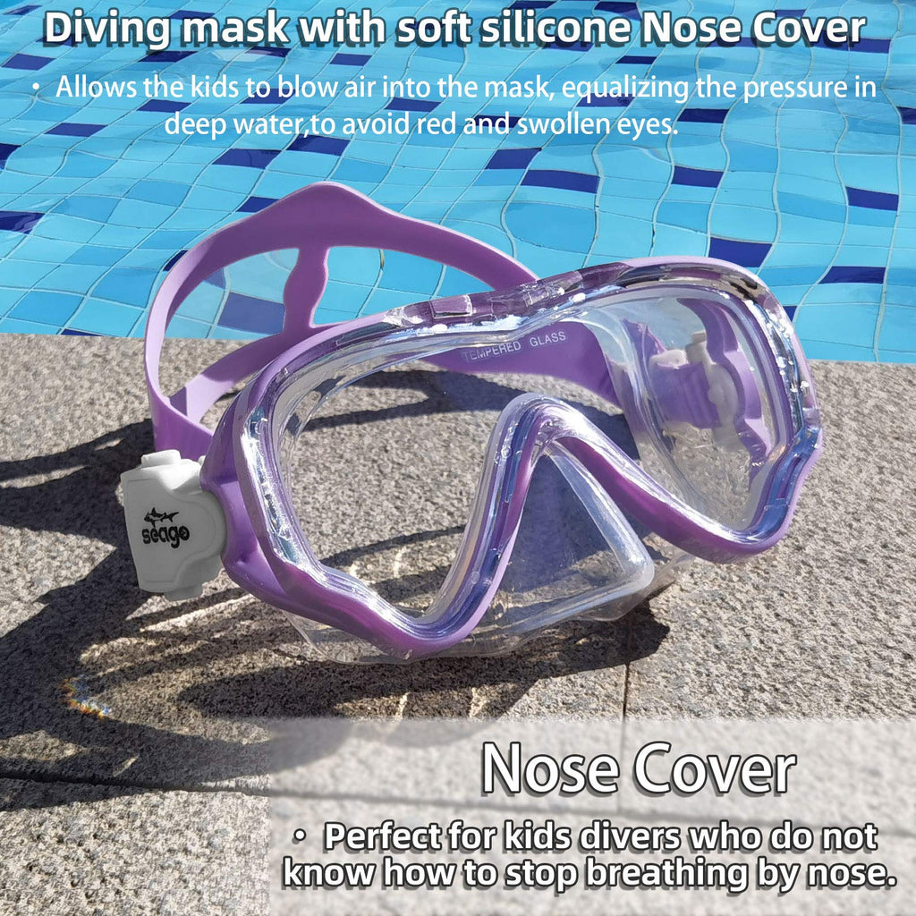 Seago Swimming Mask Swim Diving Scuba Mask Snorkel Gear for Kids Boys Girls Youth, Anti-Fog 180 Panoramic View Soft Silicone Ski