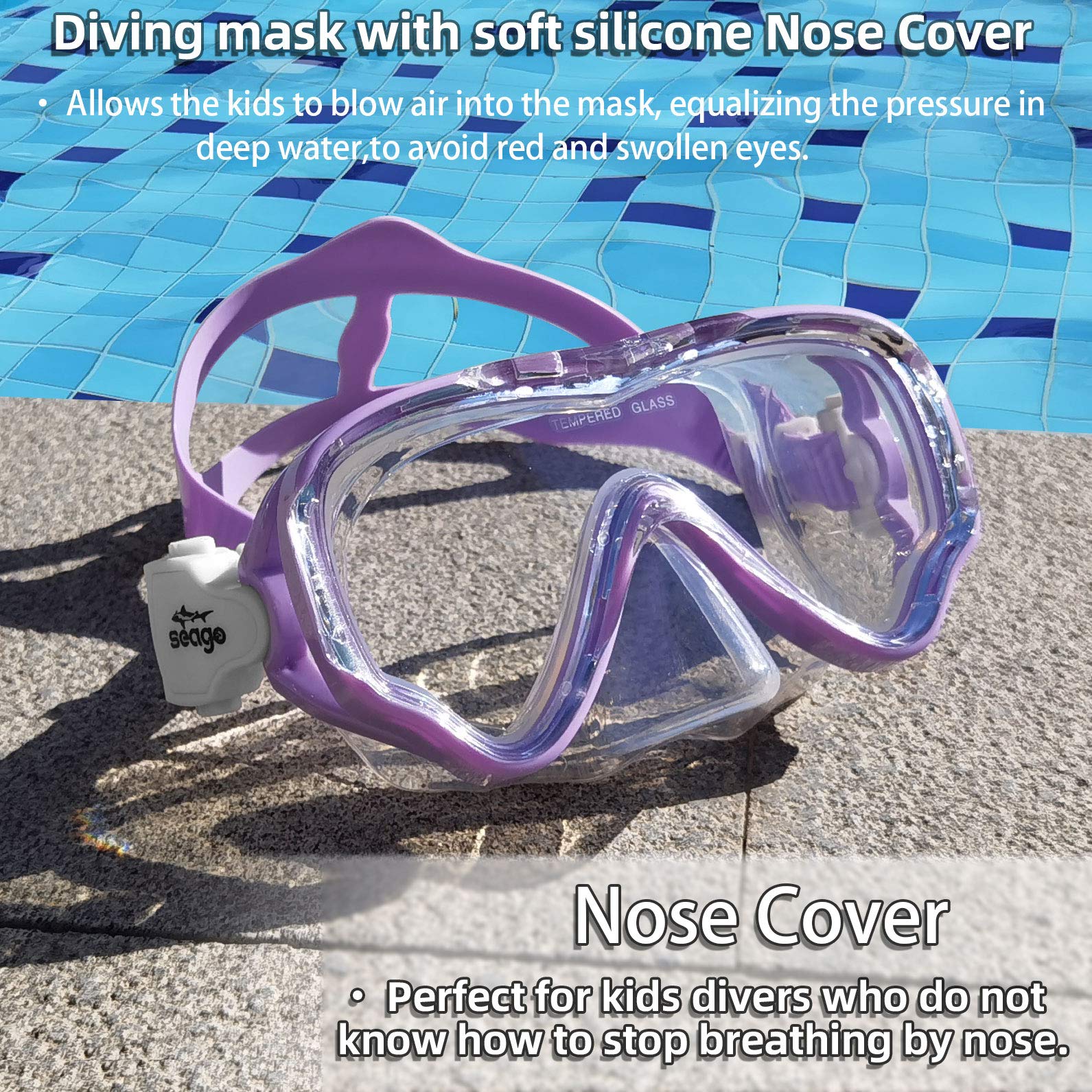 Seago Swimming Mask Swim Diving Scuba Mask Snorkel Gear for Kids Boys Girls Youth, Anti-Fog 180 Panoramic View Soft Silicone Ski
