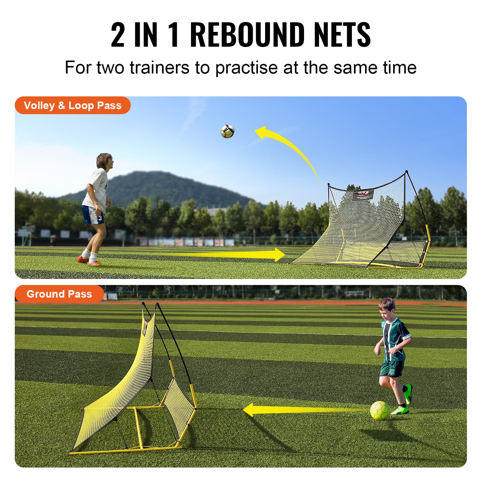 Vevor Soccer Trainer, 2-In-1 Portable Soccer Rebounder Net, 71''X40'' Iron Soccer Practice Equipment, Sports Football Rebounder