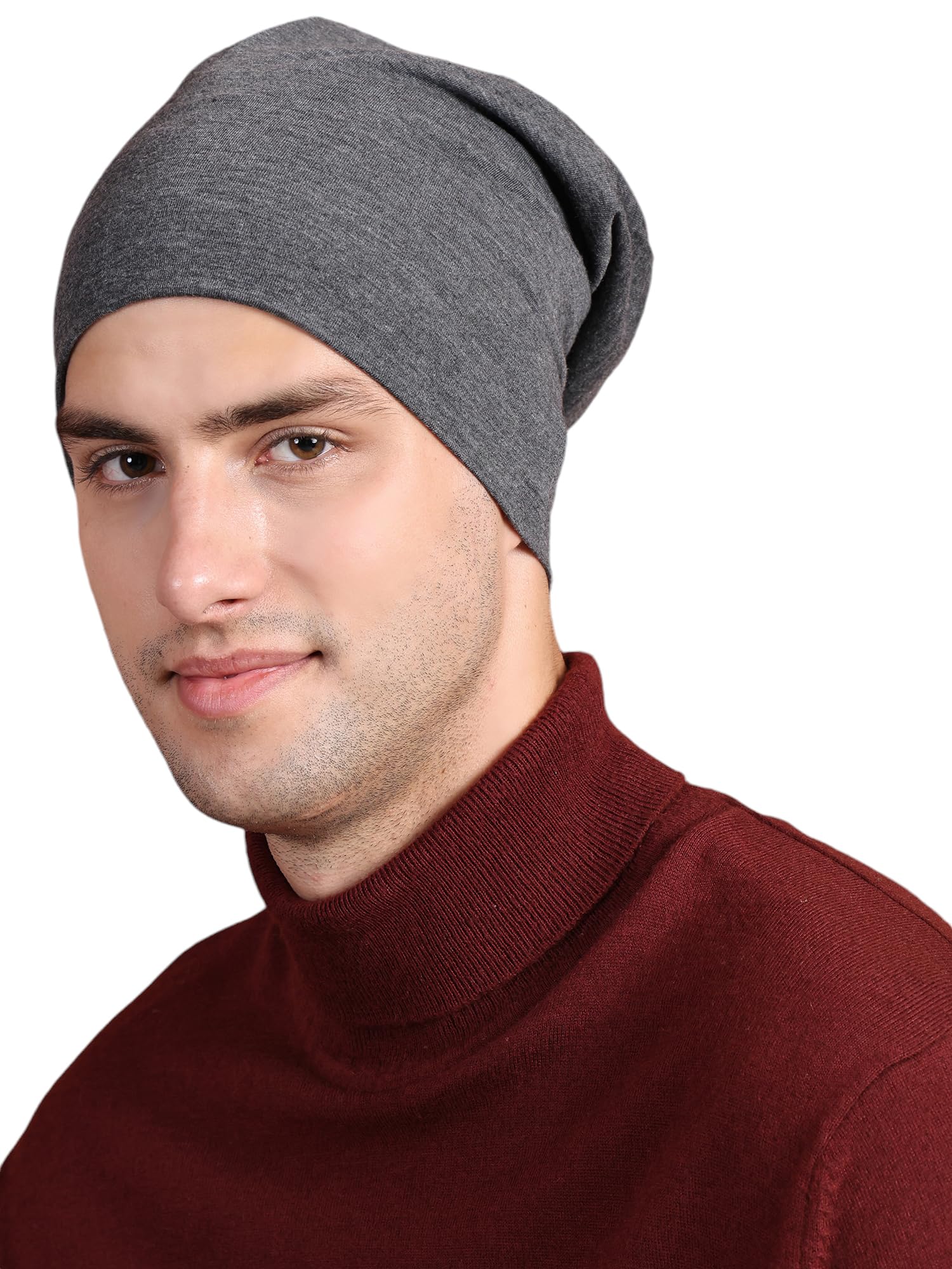 Vimal Jonney Dark Grey Cotton Blended Free Size Beanie Cap For MenCap_Anthra_01