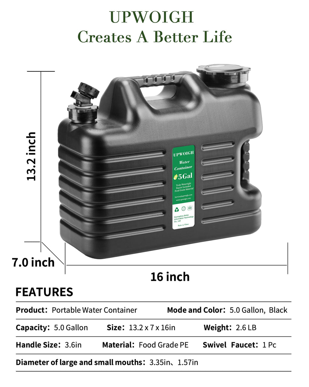 5 Gallon Water Jug(16X13.2X7In)And 2.6Gal Collapsible Water Bag Set Of 2,Bpa Free Water Tank Overlanding Gear Containers, Campin