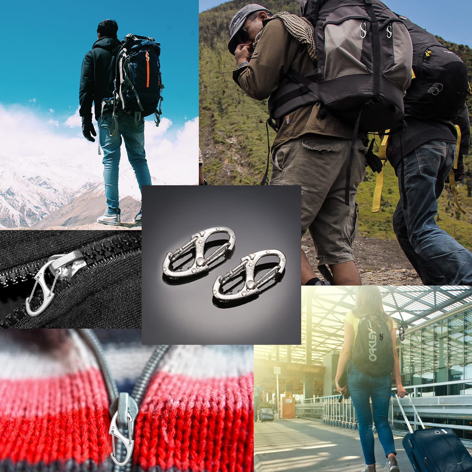 Moxweyeni 20 Pcs Zipper Clip S Carabiner Clips Small Alloy Snap Hook Anti Theft 1. 6 Inch Mini Dual Wire Gate Interlocking Keych